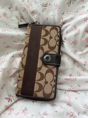 Coach Brown Signature Canvas Zip Phone Case Wallet